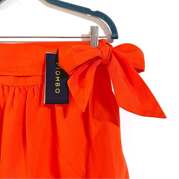 Piombo Linen Bright Orange Midi Skirt With attached Belt Size 6 Side Pocket NWT - Picture 9 of 12